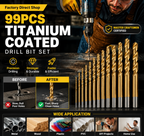 🔥High-efficiency tool favored by veteran craftsmen!Factory Outlet-99pcs Titanium Coated Drill Bit Set