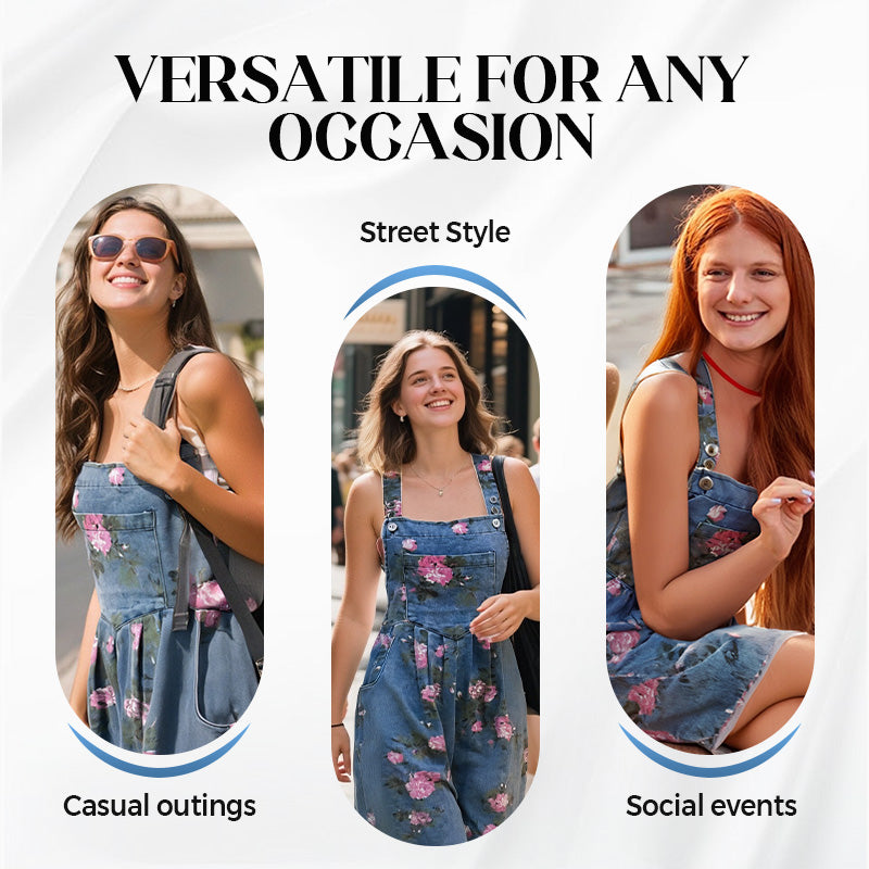 🌸New Fashion🌸 Vintage Floral Printed Denim Jumpsuit