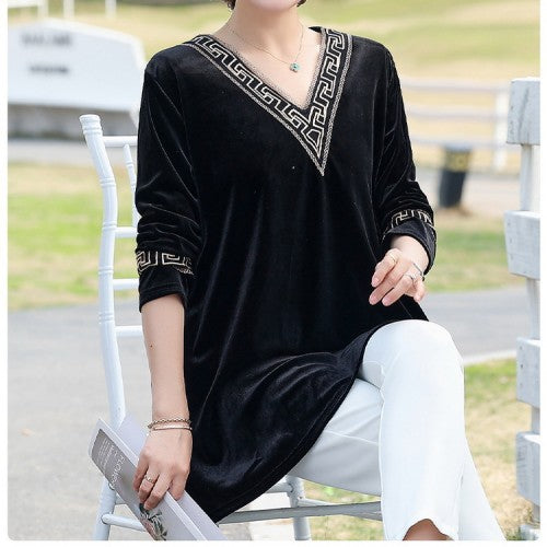 【The Best Gift for Mom】V-neck Long Sleeve Velvet T-shirt