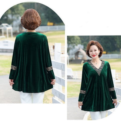 【The Best Gift for Mom】V-neck Long Sleeve Velvet T-shirt