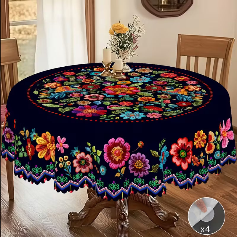🔥Hot Sale🔥Mexican Floral Tablecloth With Scalloped Edge