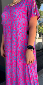 🔥50% OFF🔥Diamond Neck Pink Purple Floral Print Dress