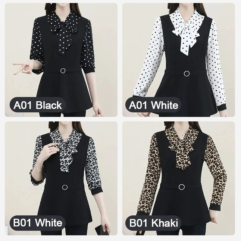 Women’s Fashionable Age-reducing Long-sleeve Blouse Fake 2-piece
