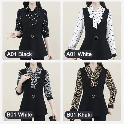 Women’s Fashionable Age-reducing Long-sleeve Blouse Fake 2-piece