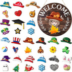🐇 Easter Sale💥Highland Cow Sign Interchangeable Welcome Sign with Magnet Detachable Hats Cute Cattle Hanging