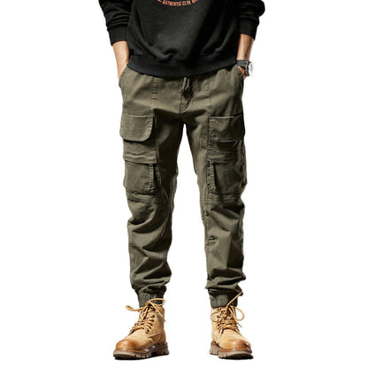 Casual Elastic Waist Multi-Pocket Tapered Pants