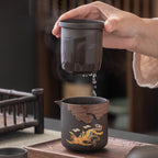 Classic Color Changeable Pottery Teacup Set with Strainer - Made with Traditional Craftsmanship
