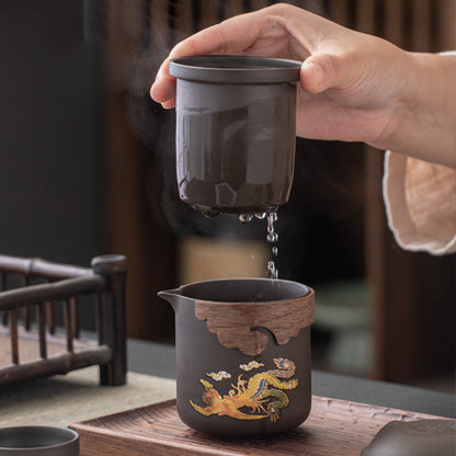 Classic Color Changeable Pottery Teacup Set with Strainer - Made with Traditional Craftsmanship