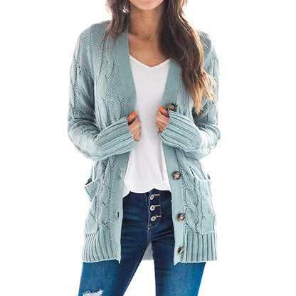 Women's Fall Casual Long Sleeve Button Down Open Front Cable Knit Cardigan Sweater Coat