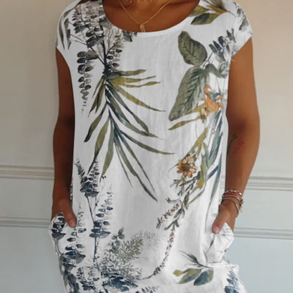 🌸Women's Botanical Print Round Neck Dress