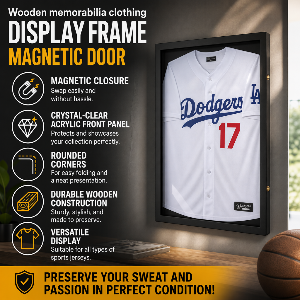 🧥Wooden Memorial Jersey Display Frame (Magnetic Door) – Keep Your Sweat & Love In Perfect Condition!