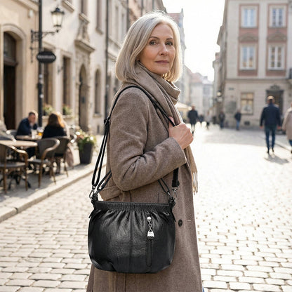 Casual Pleated Bucket Soft Leather Handbag Shoulder Bag
