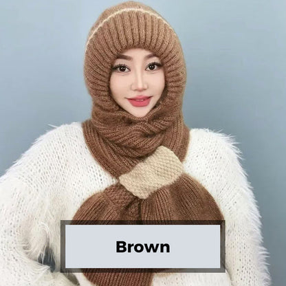 ❄️👩 Integrated Windproof Hat Scarf for Women - Warm Knitted Design, Ear Protection & Multiple Colors (Versatile for Winter Activities)!