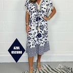 🌼Printed Casual Dress With V-Neckline and Fringes on the Short Sleeves
