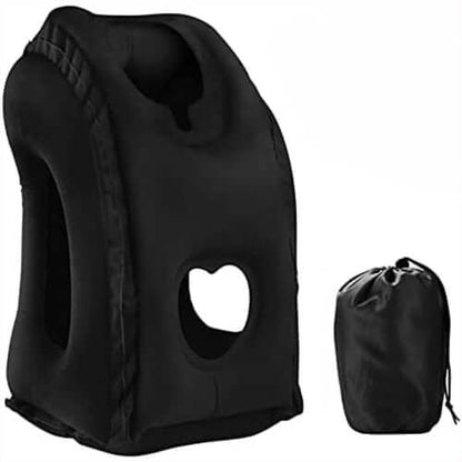 Inflatable Ergonomic Hollow-Cutout Travel Pillow – PVC Flocking, Quick Inflate, With Storage Bag ✨