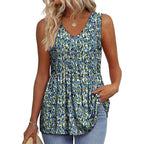 💜Women's Print Flowy Sleeveless V Neck Peplum Tank Tops