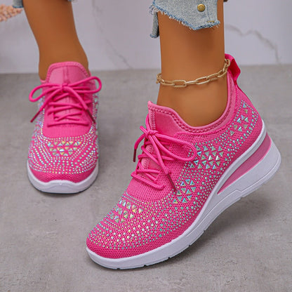 👟 Rhinestones-Embellished Breathable Mesh Sneakers – Sparkle Design, Airy Comfort & Grippy Soles ✨