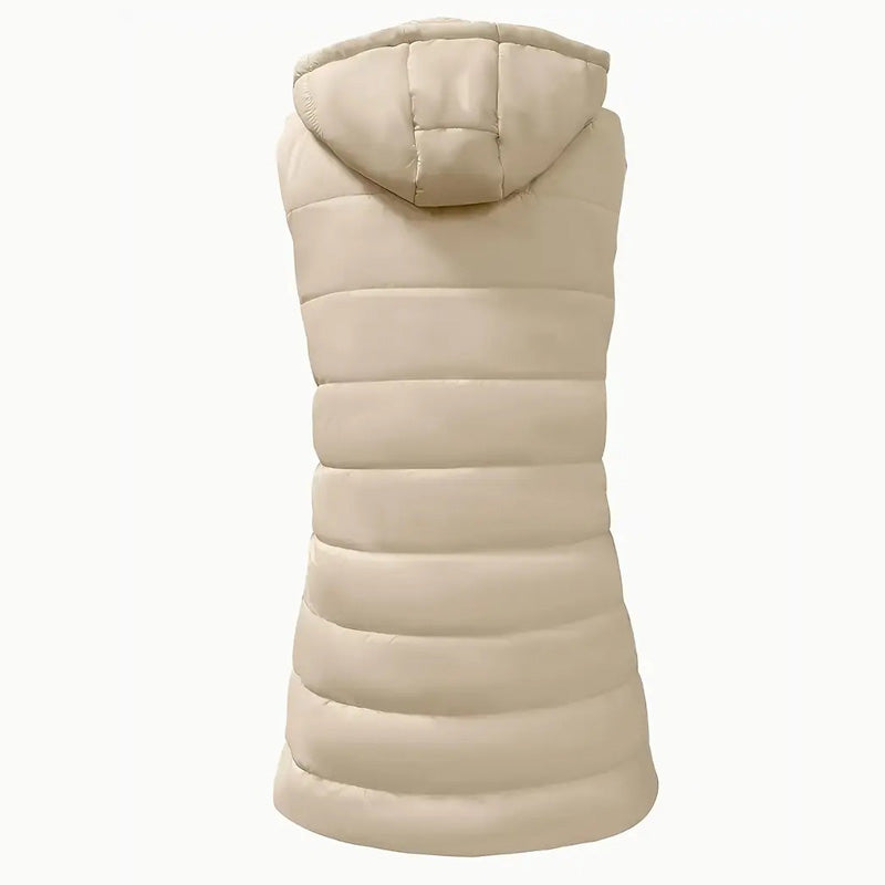 Women’s Zip-Up Long Puffer Vest👗 | Solid Color | Sleeveless | Hooded | Winter Wear 💕