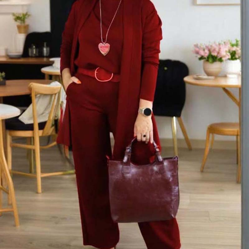 Elegant Longline Cardigan & Top & Pants 3-Pieces Set