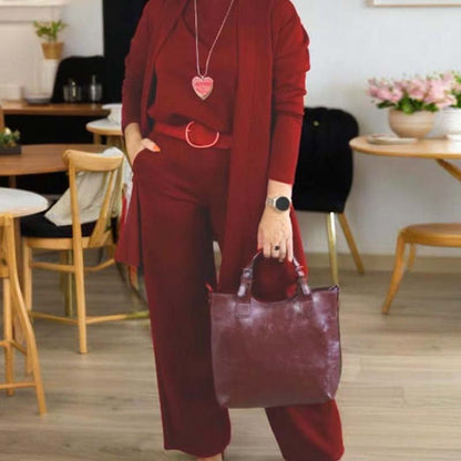 Elegant Longline Cardigan & Top & Pants 3-Pieces Set