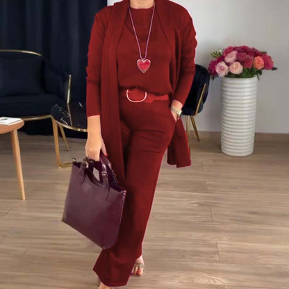 Elegant Longline Cardigan & Top & Pants 3-Pieces Set