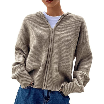 Women's Zip Up Hooded Knitted Cardigan