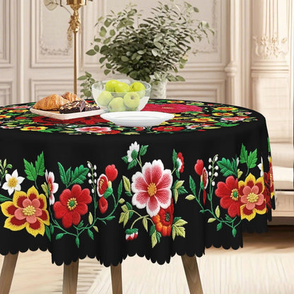 🔥Hot Sale🔥Mexican Floral Tablecloth With Scalloped Edge