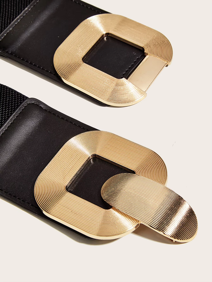 Women's Vintage Gold Buckle High Elastic Leather Belt