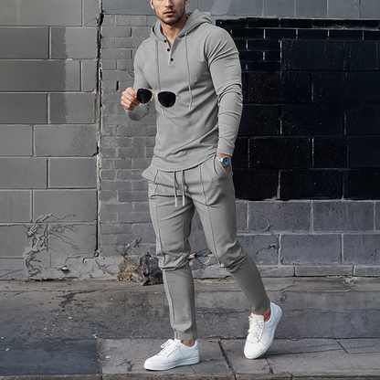 Men's Solid Color Hoodie Tracksuit 2-Piece Set