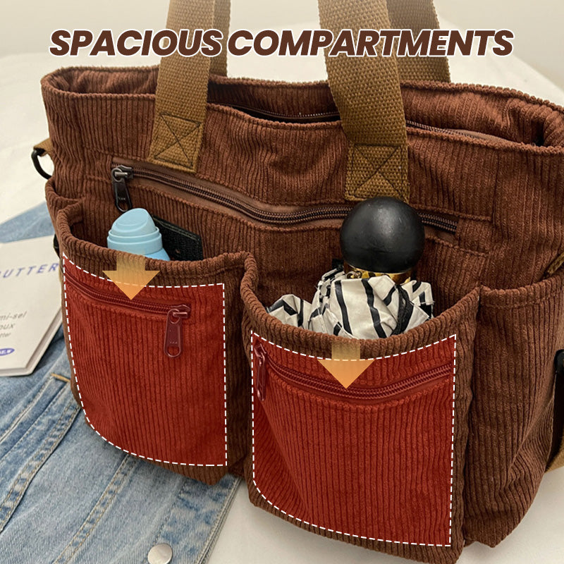 👜✨Vintage Solid Color Shoulder Bag – Retro Collegiate Style, Spacious & Durable Corduroy/Canvas