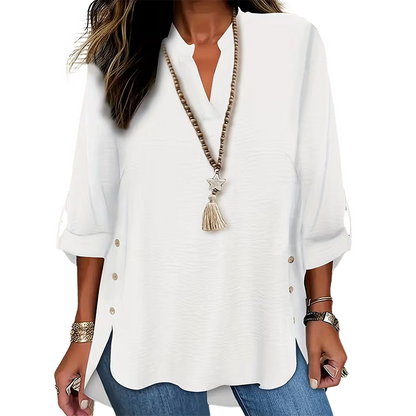 Casual Solid Color Button Side Slit Top