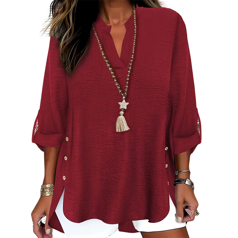 Casual Solid Color Button Side Slit Top