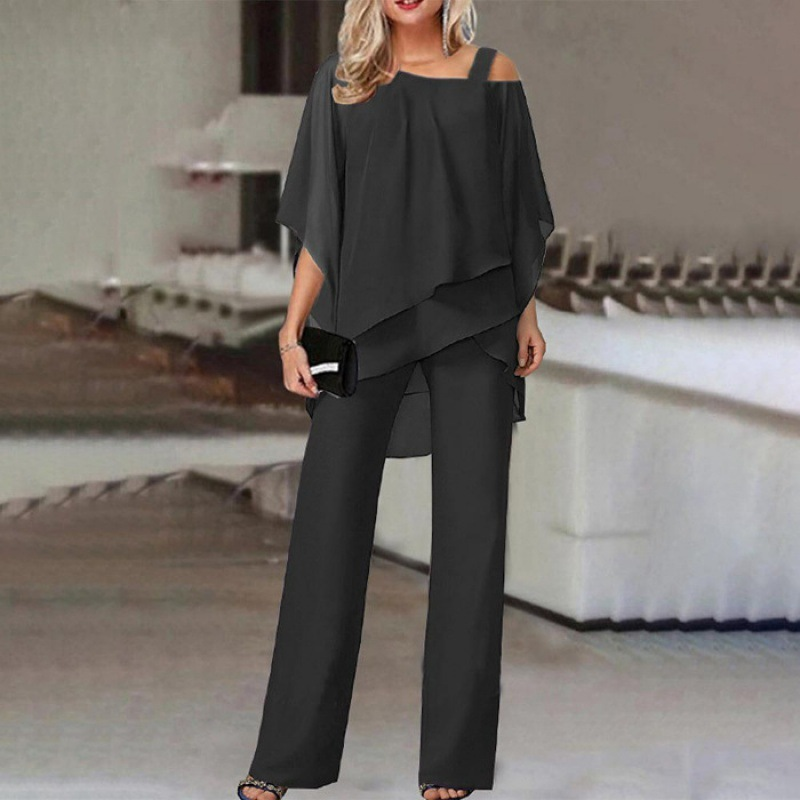 Women’s Irregular Chiffon Tops & Wide-Leg Pants Set