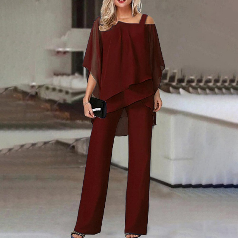Women’s Irregular Chiffon Tops & Wide-Leg Pants Set