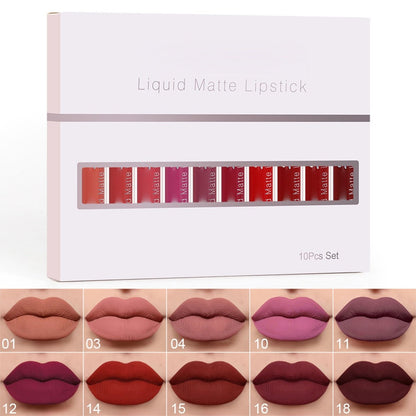 ⏳Time-Limited Special⏰10Pcs Matte Waterproof  Long Lasting Lip Gloss