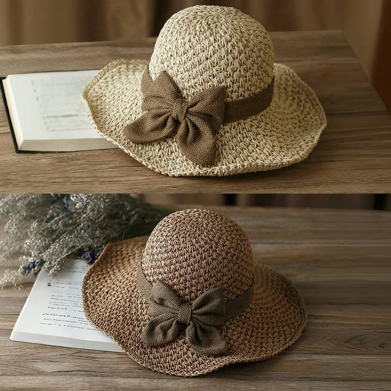 Straw Hat with Retro Bow – Foldable & Breathable for Summer