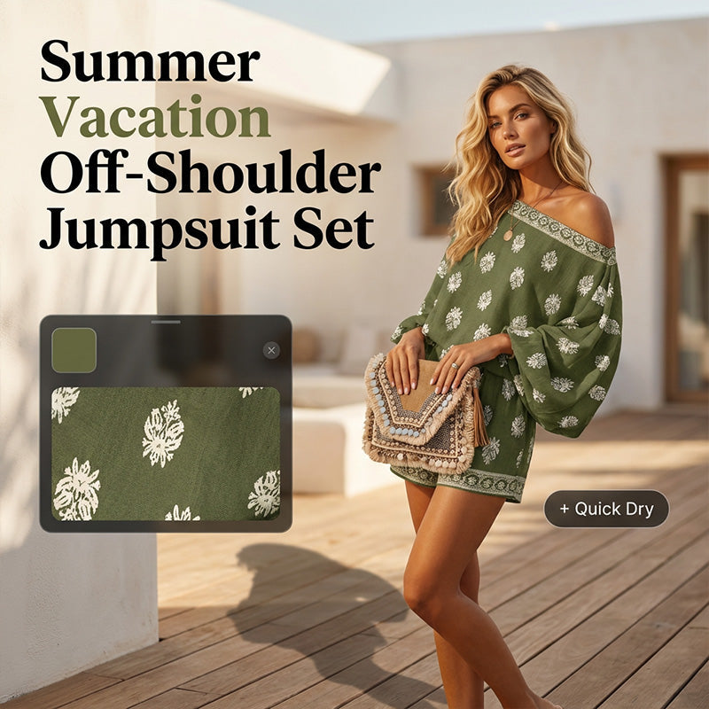 🔥 Bohemian Off-Shoulder Printed Jumpsuit Set