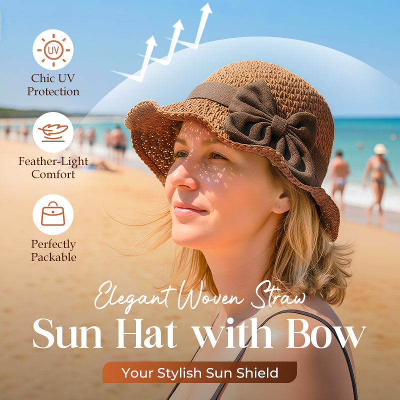 Straw Hat with Retro Bow – Foldable & Breathable for Summer