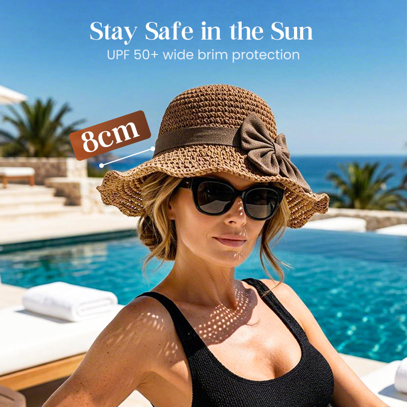 Straw Hat with Retro Bow – Foldable & Breathable for Summer