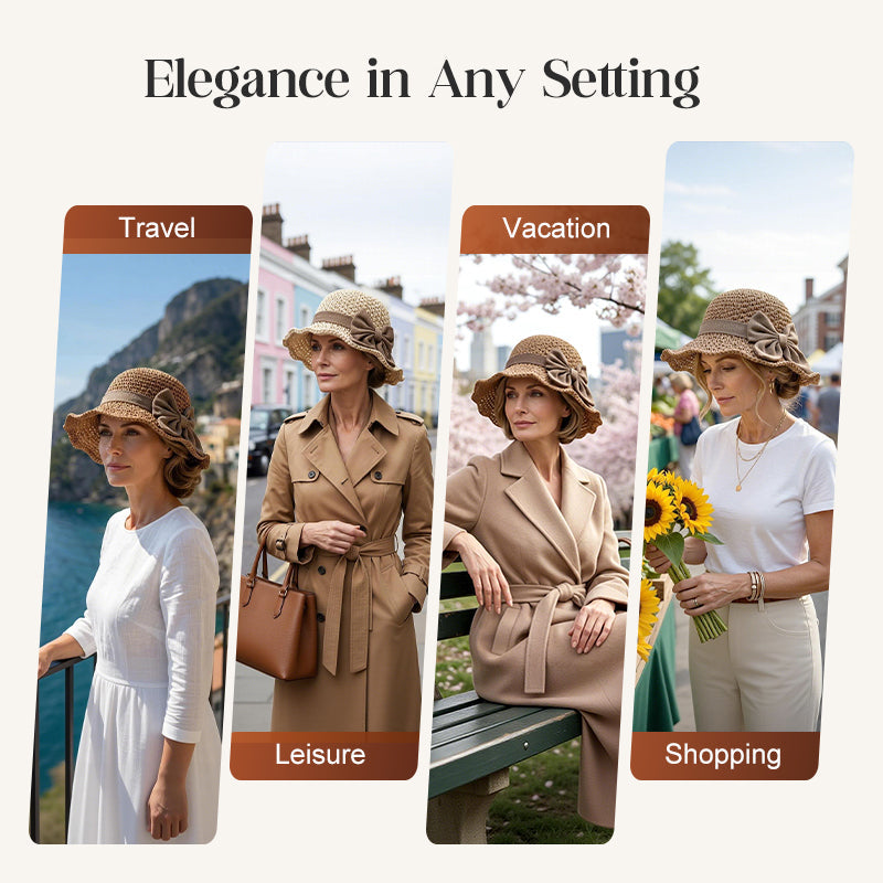 Straw Hat with Retro Bow – Foldable & Breathable for Summer