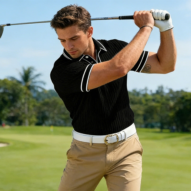 👔 Summer Casual Short Sleeve Polo Shirt – Premium Knit, Contrast Tipping, Breathable 🌴