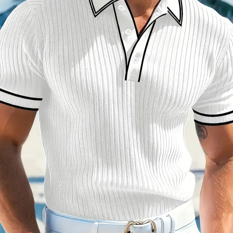 👔 Summer Casual Short Sleeve Polo Shirt – Premium Knit, Contrast Tipping, Breathable 🌴