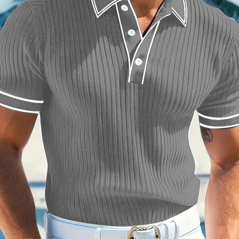 👔 Summer Casual Short Sleeve Polo Shirt – Premium Knit, Contrast Tipping, Breathable 🌴