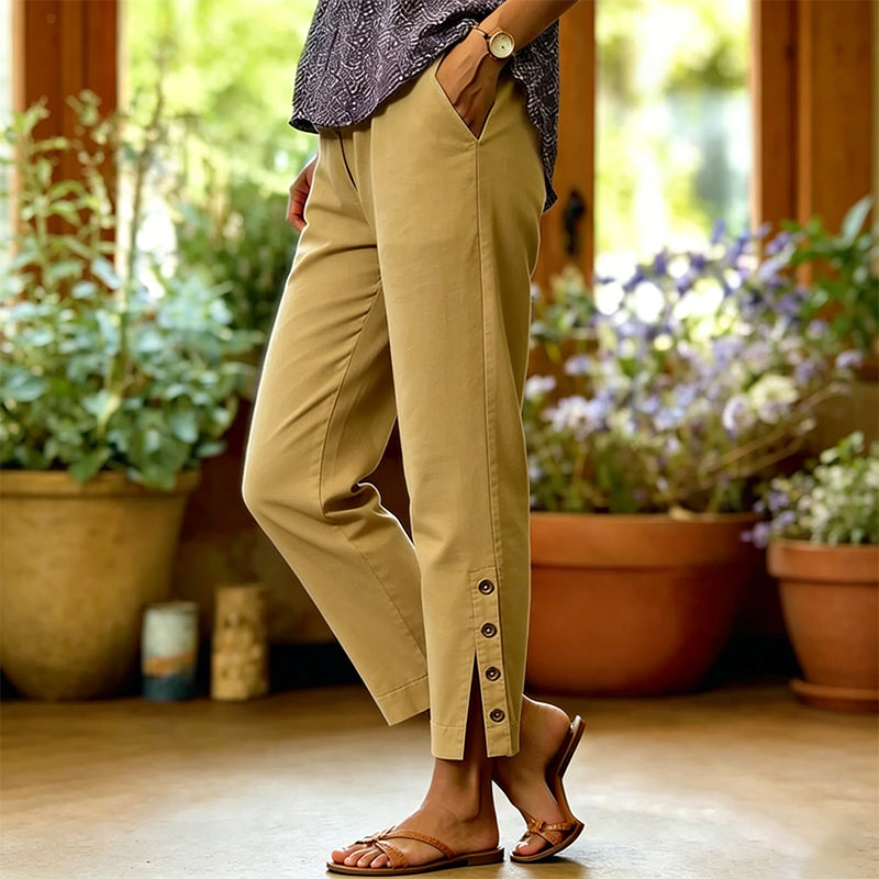 Summer Breathable Cropped Trousers with Pockets