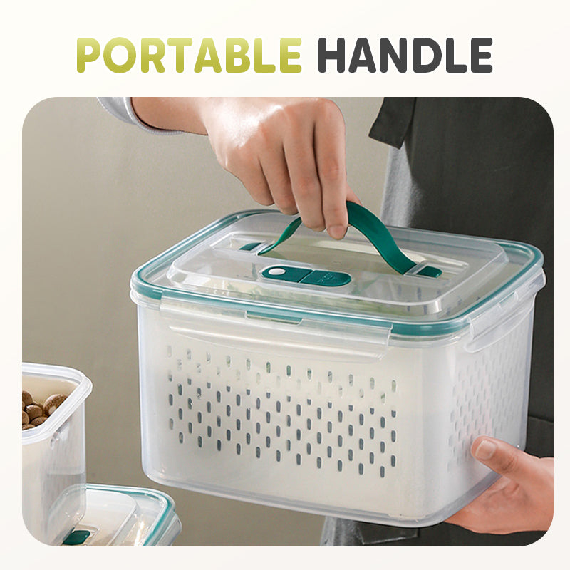 🥗 🧊 2 in 1 Draining Fresh-Keep Food Container – Airtight & Microwave Safe – Fridge Essential 🔒