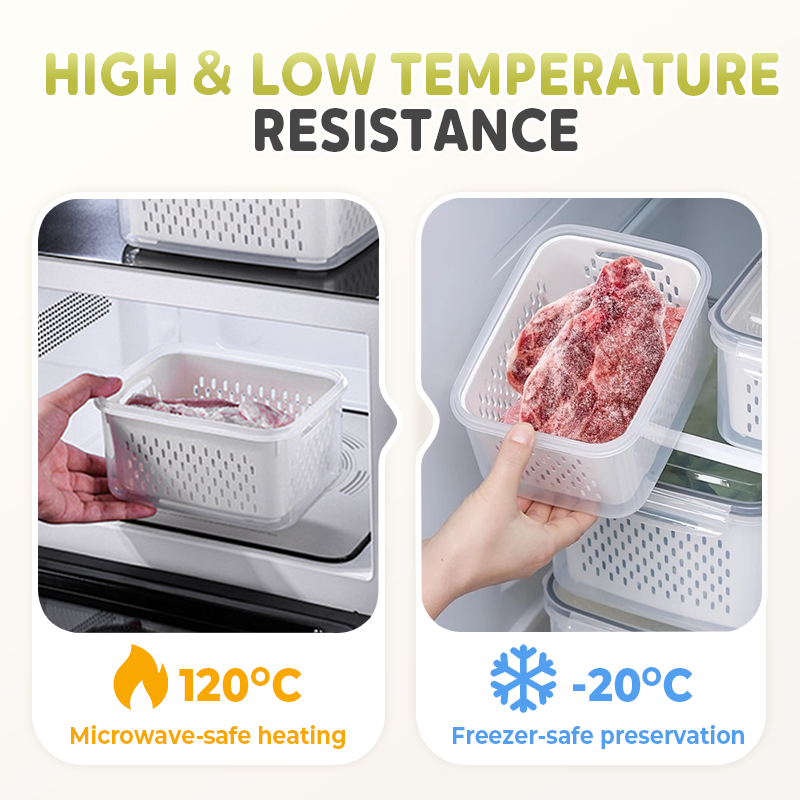 🥗 🧊 2 in 1 Draining Fresh-Keep Food Container – Airtight & Microwave Safe – Fridge Essential 🔒