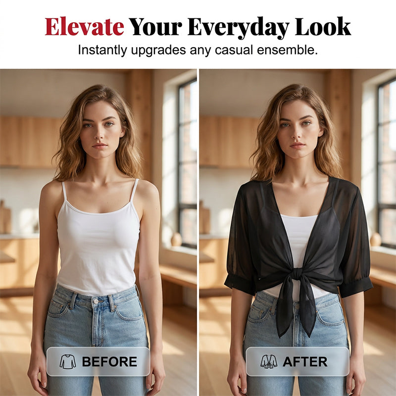 ⏳Time-Limited Special⏰Women's Chiffon Tie-Front Top – Summer Layering Essential 🍃