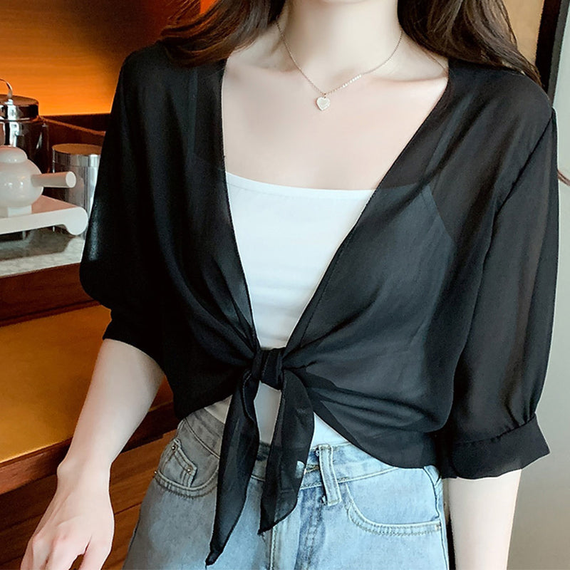 ⏳Time-Limited Special⏰Women's Chiffon Tie-Front Top – Summer Layering Essential 🍃