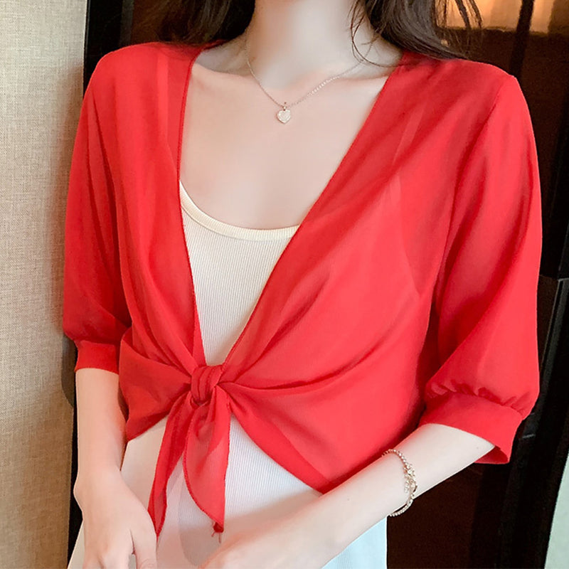 ⏳Time-Limited Special⏰Women's Chiffon Tie-Front Top – Summer Layering Essential 🍃