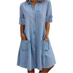 🔥Women's Casual Loose Fit Denim Dress with Pockets